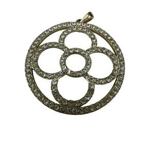 Pave Shell Costume Jewelry Necklace Pendant Rhinestone Boho Chunky Round 1.5"